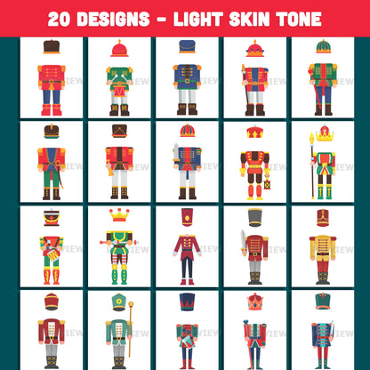 Add Your Face Nutcracker Body Templates, Christmas Craft for Kids, 20 unique designs Light + Dark Skin Tone, PDF + PNG for Classroom Decorations and Family Activities