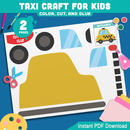 DIY Taxi Paper Craft: Easy Color, Cut, and Glue Activity for PreK to 2nd Grade, Perfect for Transportation Theme Lessons, PDF Download