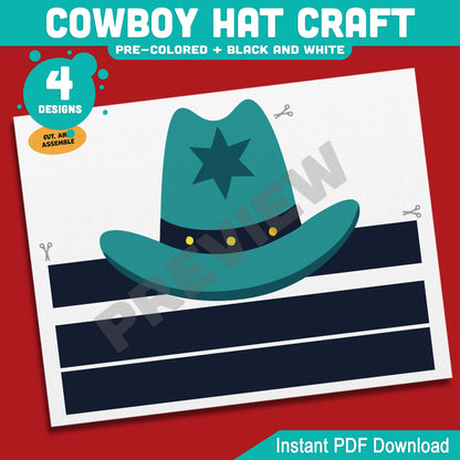Cowboy Hat Craft, Wild West Headband Activity, Cowgirl & Cowboy Coloring Template, Summer Fun Printable, PDF Download