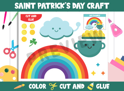 Saint Patrick's Day Rainbow Craft Activity : Color, Cut, and Glue for PreK to 2nd Grade, PDF File, Instant Download