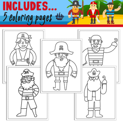 Learn How to Draw a Pirate Easy: Directed Drawing Step by Step Tutorial, Includes 5 Coloring Pages, PDF File, Instant Download.