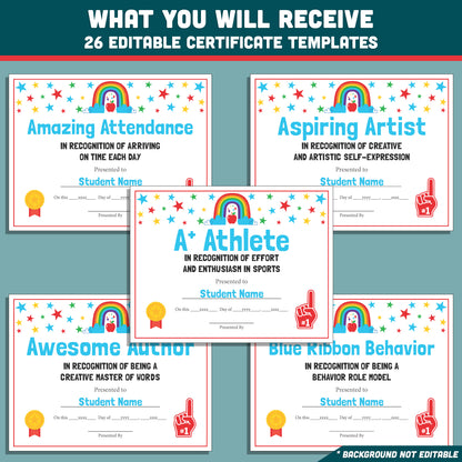 Preschool End of the Year Awards, Editable Recognition Certificates, 26 Printable Student Honors, Low Prep Classroom Celebration Materials