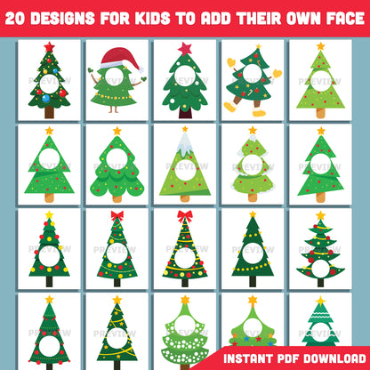 Printable Christmas Tree Body Templates for Kids, 20 Fun Designs, High-Resolution PDF + PNG, Add Your Own Face Craft, Great for Classroom or Home
