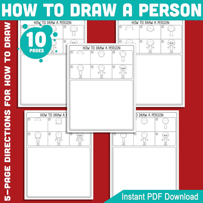 Learn How to Draw a Person for Kids: 5-Step Directed Drawing Tutorial, Includes 5 Fun Coloring Pages – Easy PDF, Instant Download