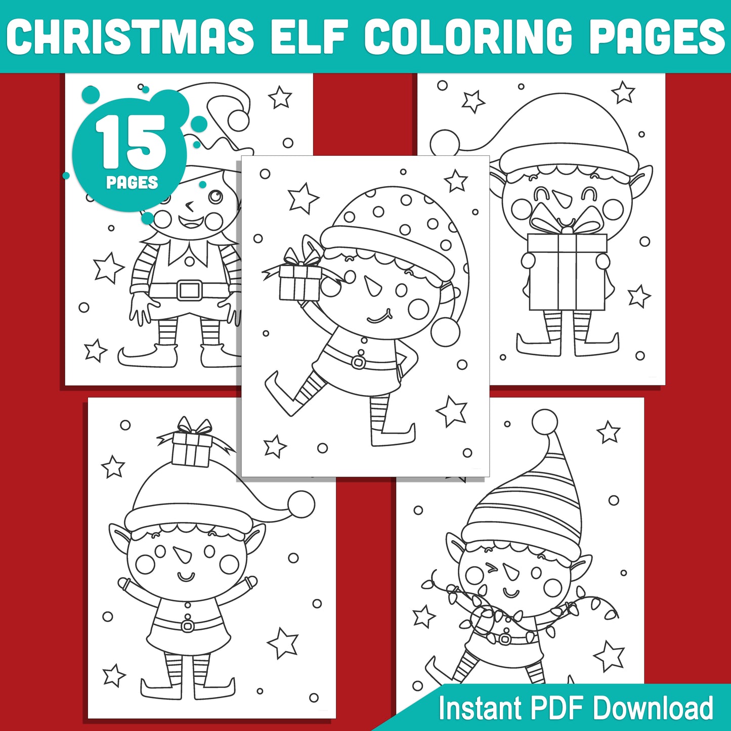 15 Fun and Easy Christmas Elf Coloring Pages for Kids – Perfect Holiday Activity for Preschool & Kindergarten, Printable PDF Instant Download