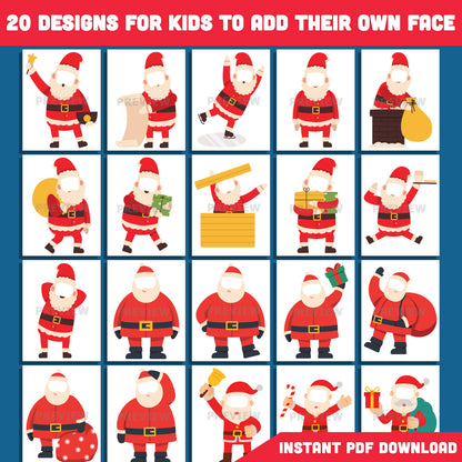 Printable Santa Claus Body Templates for Kids, 20 Fun Holiday Designs, Christmas “Add Your Face” Craft for Classroom & Home, PDF + PNG Files