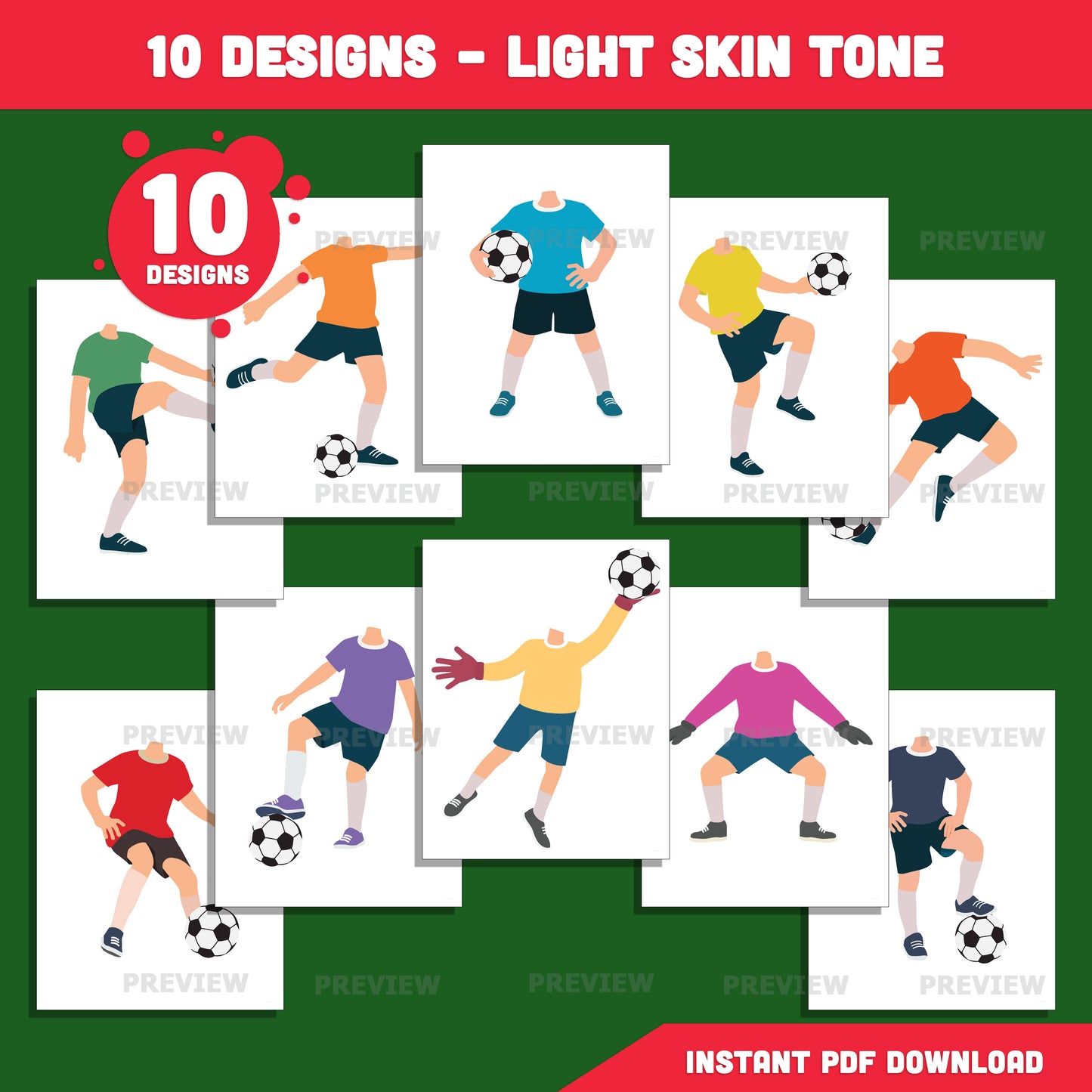 Soccer Player Add Your Own Face Craft, Soccer Player Body Templates, Sports Photo Insert Activity, 10 Designs, Coloring Version Included