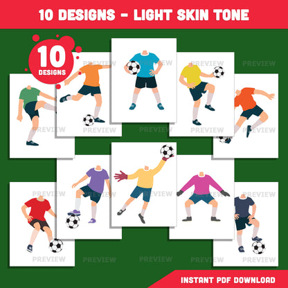 Soccer Player Add Your Own Face Craft, Soccer Player Body Templates, Sports Photo Insert Activity, 10 Designs, Coloring Version Included
