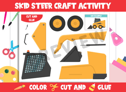 Construction Vehicle Craft Activity - Skid Steer : Color, Cut, and Glue for PreK to 2nd Grade, PDF File, Instant Download