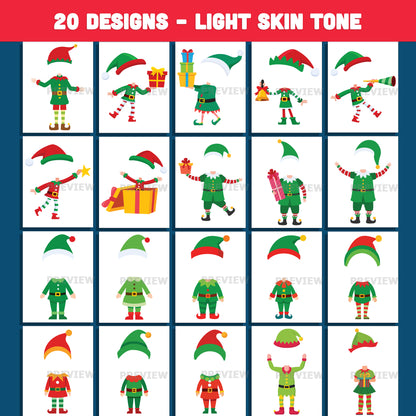 Insert Your Face Elf Templates – Add Your Own Face Christmas Project, 20 Designs Light + Dark Skin Tone, Classroom & Home PDF + PNG Craft Set for Kids
