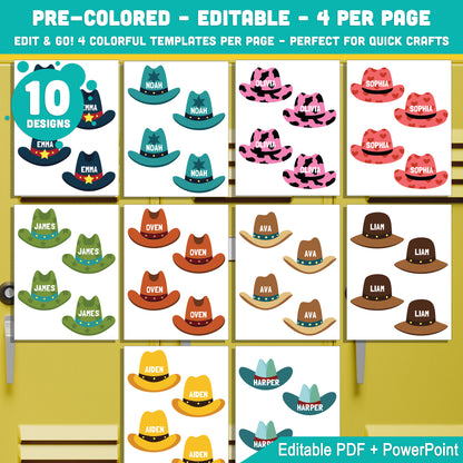 Cowboy & Cowgirl Hats Themed Cubby and Locker Name Tags – Editable, 40 Pages, PDF + PowerPoint, Back to School Printable