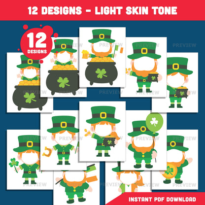 Leprechaun Body Templates for St. Patrick’s Day, Add Your Own Face Craft for Kids, Printable Body Clip Art, Coloring Version Included