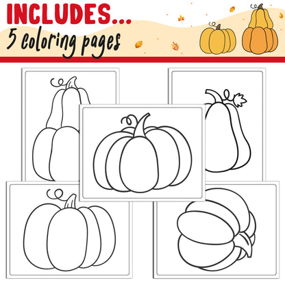 Learn How to Draw a Pumpkin: Directed Drawing Step by Step Tutorial, Includes 5 Coloring Pages, PDF File, Instant Download.