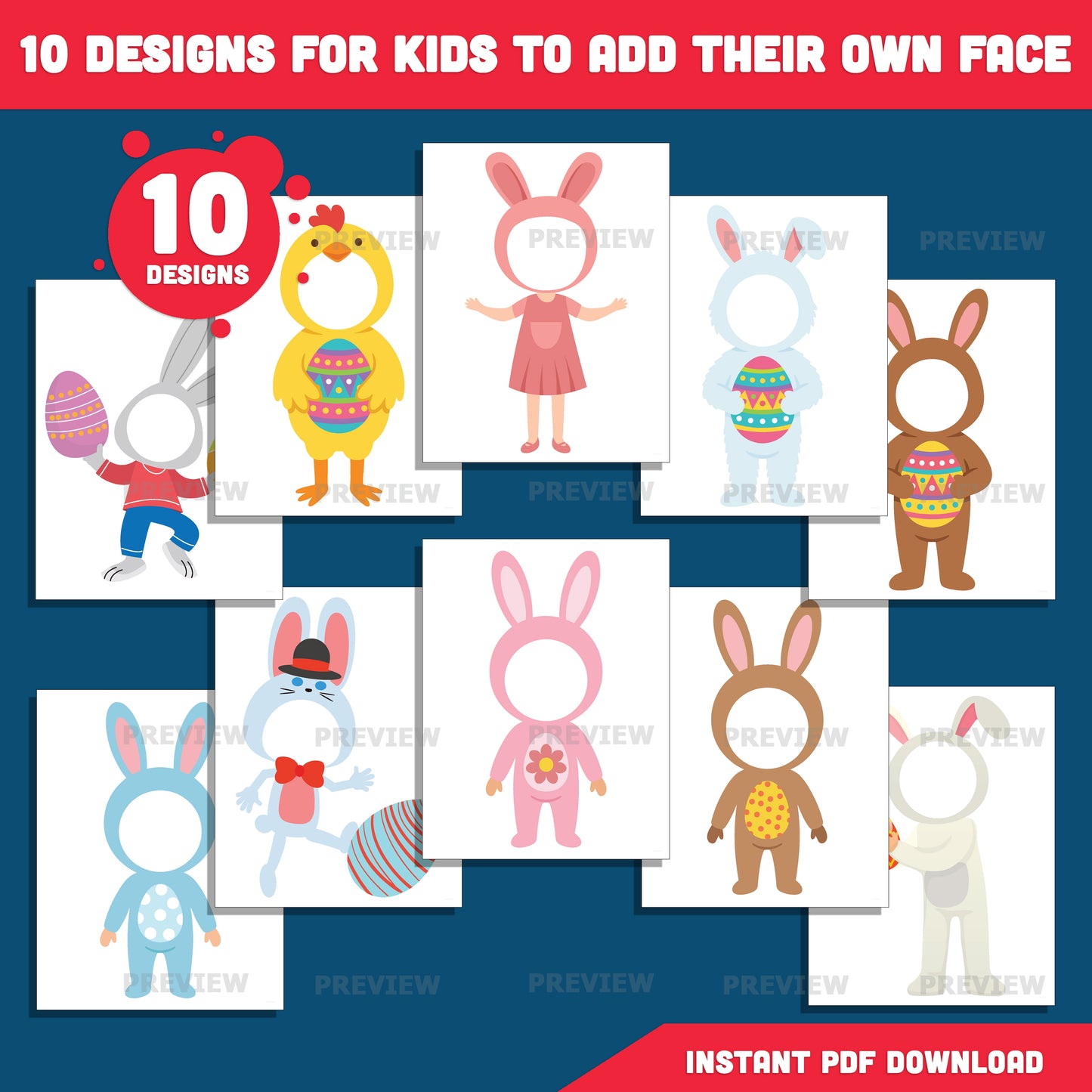 Easter Photo Insert Body Templates | Bunny & Chick Face Craft for Spring | Coloring Version Included | High-Resolution PDF + PNG