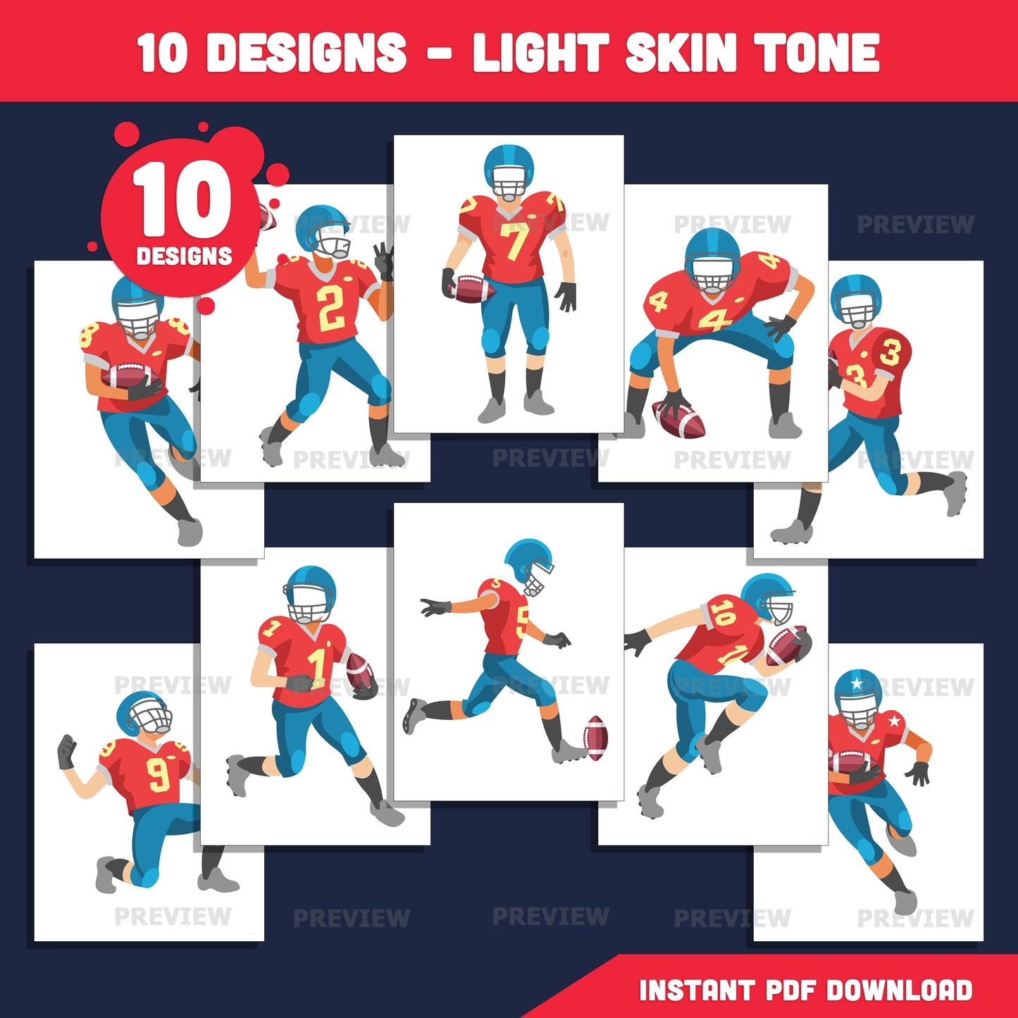 American Football Player Add Your Own Face Craft, Football Player Body Templates, Sports Photo Insert Activity, 10 Designs, Coloring Version Included