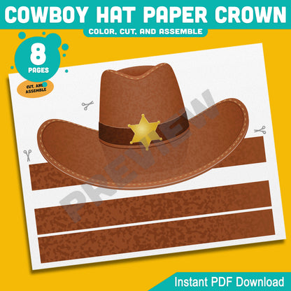 Cowboy and Cowgirl Paper Hat Crowns – Western-Themed Headband Crafts for Kids, 4 Designs, Pre-Colored & Black and White, PDF