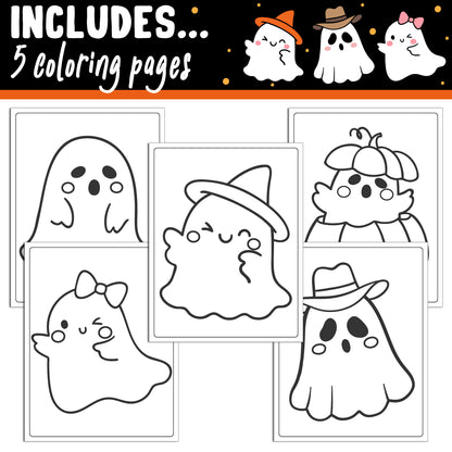 Learn How to Draw a Halloween Ghost: Directed Drawing Step by Step Tutorial, Includes 5 Coloring Pages, PDF File, Instant Download.