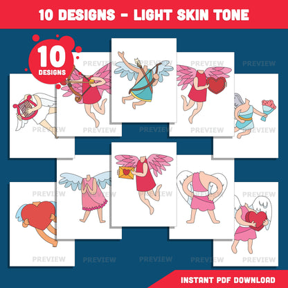 Valentine Cupid Body Templates – Add Your Own Face Crafts, Valentine Activities for Classroom & Home, Coloring Version, High-Res PDF PNG