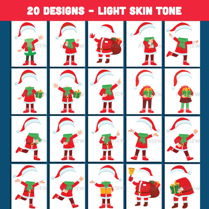 Santa Yourself Printable Templates – Add Your Own Face Christmas Activity, 20 Designs Light + Dark Skin Tone, PDF + PNG for Classroom Crafts and Family Holiday Fun