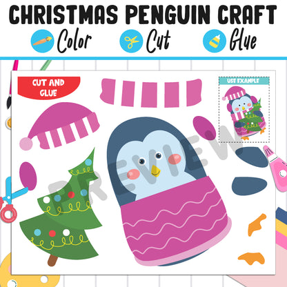 Christmas Penguin Craft for Kids : Color, Cut, and Glue, a Fun Activity for Pre K to 2nd Grade, PDF Instant Download