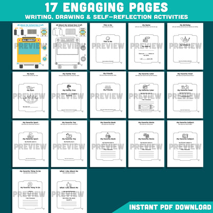 All About Me School Bus Template, Back to School Craft Book, Classroom Community Builder, Writing Craft Activity