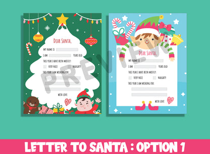 Enchanting Wishes: Printable Letter to Santa Templates - Fillable & Blank for Your Festive Dreams, PDF File, Instant Download