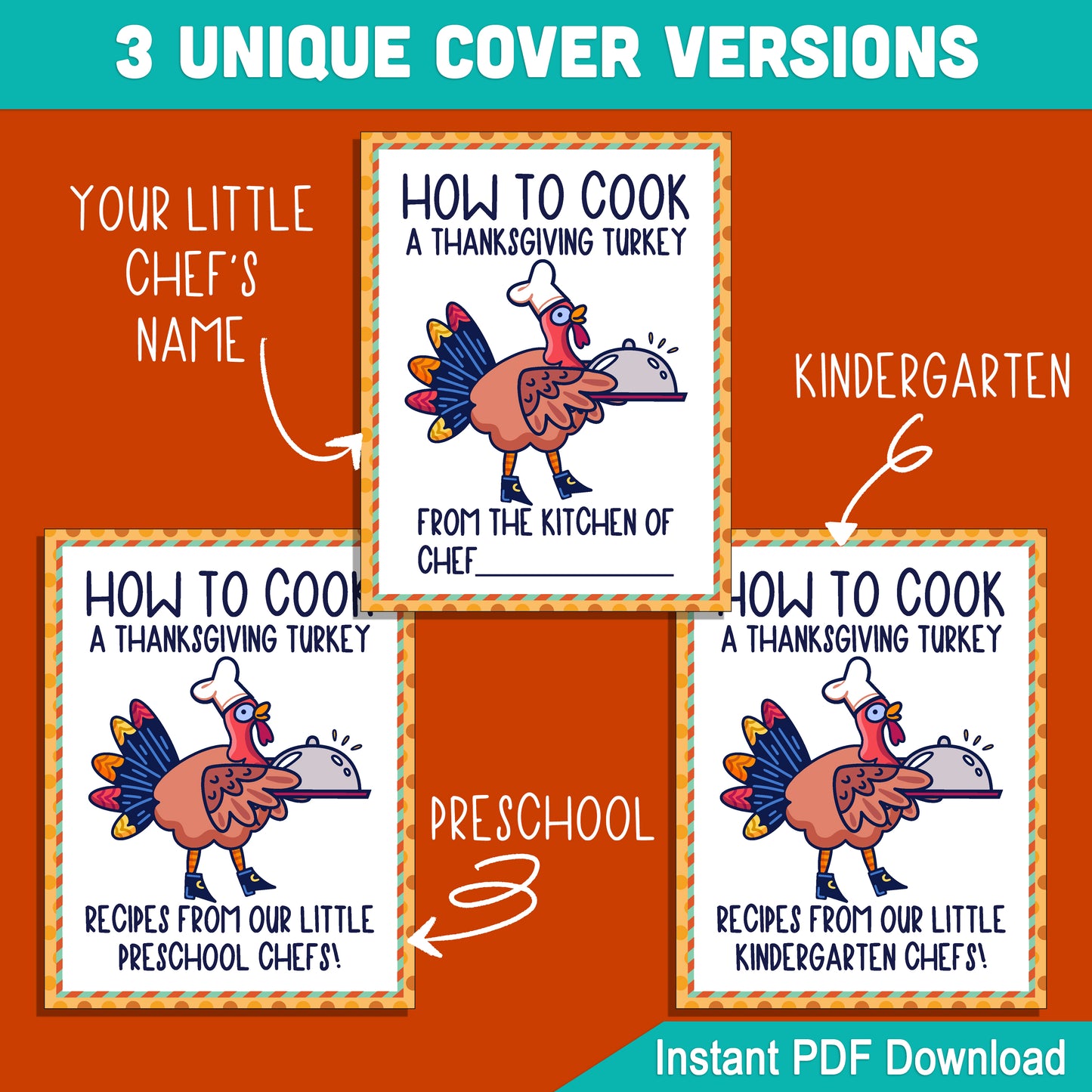 Thanksgiving Turkey Recipe for Kids: 2 Interactive Styles, 3 Fun Cover Versions, and a Creative Draw & Color Activity for Little Chefs!