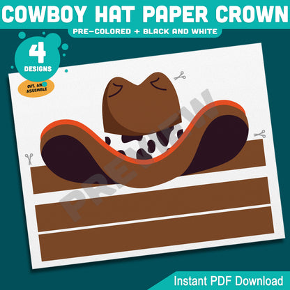 Cowboy Hat Paper Crown Template, Wild West Headband Craft, Western Dress Up for Cowgirl & Cowboy, Back to School Printable