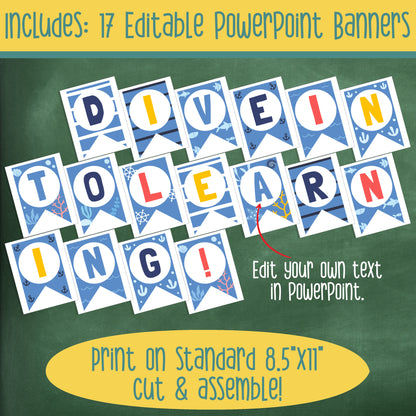 Editable Ocean Theme Classroom Decor, Ocean Animals & Under the Sea Bulletin Board Set for Class Door or Wall, 91+ Pages, Instant Download