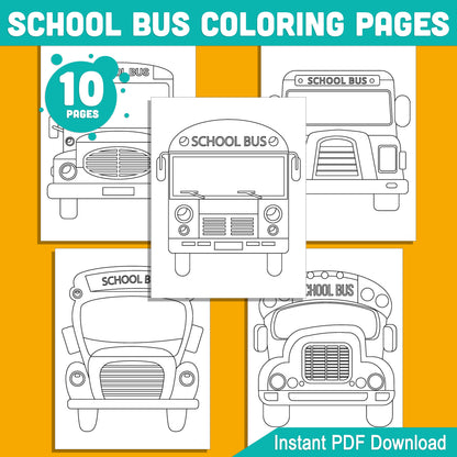 School Bus Coloring Pages, 10 Big Bus Designs in Black & White, Perfect for Kids' Back to School Fun, 8.5x11", PDF Instant Download
