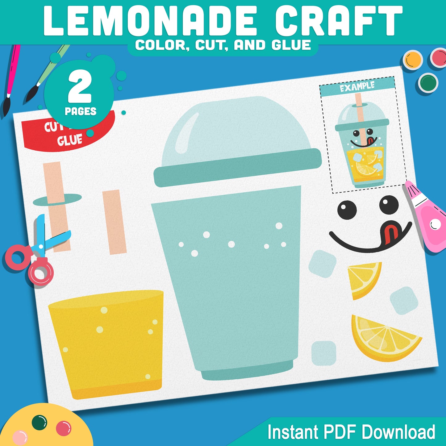 Lemonade Craft, Citrus Drink Creation, Sunny Season Resource, Coastal Celebration Printable, Ready-to-Use Downloadable Packet