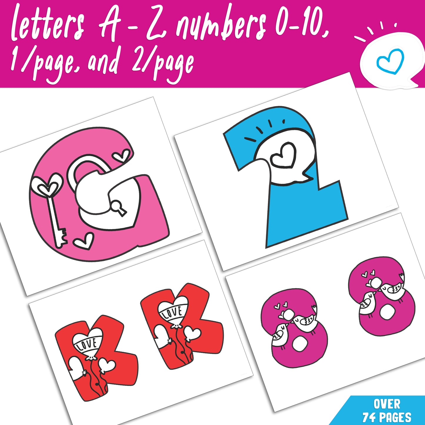 Valentine’s Day Letter and Number Templates: A-Z, 0-10, 1 or 2 Per Page for Kids’ Learning, Bulletin Boards, and Classroom Holiday Displays