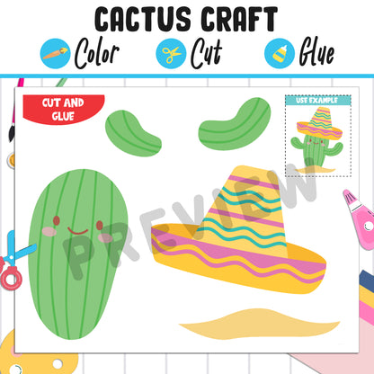 Easy Cactus Craft for Kids : Color, Cut, and Glue, a Fun Activity for Pre K to 2nd Grade, PDF Instant Download