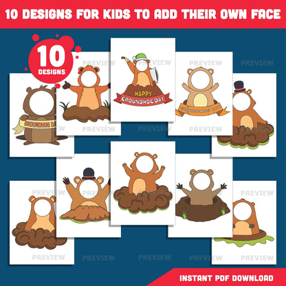 Groundhog Body Templates – Groundhog Day Craft Add Your Own Face, Photo Cut and Paste Activity with Coloring Version, PDF & PNG