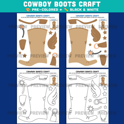 Cowboy & Cowgirl Boots Craft, Wild West Activity, Western Cut and Paste Craft, Summer Printable, Back to School Classroom Activity PDF