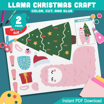 Llama Holiday Craft Activity: Color, Cut, and Glue for PreK to 2nd Grade Kids, Creative Christmas Gift for Loved Ones, PDF Download