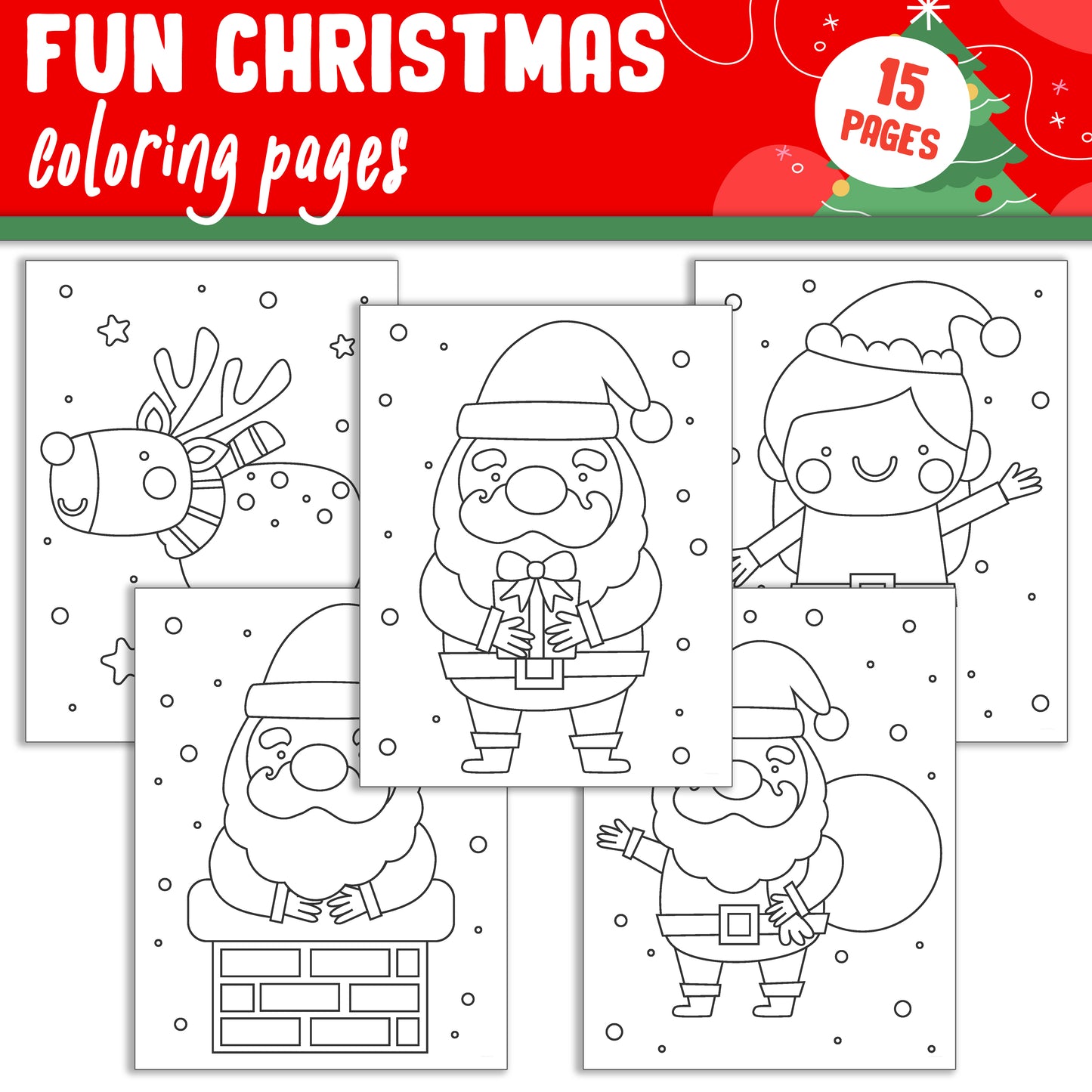 Fun Merry Christmas Coloring Pages: 15 High-Resolution Holiday Designs, Instant PDF Download