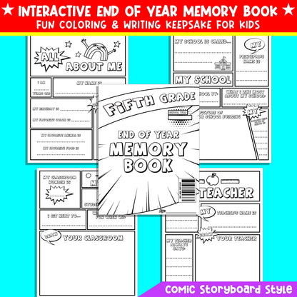 Fifth Grade (5th Grade) End of Year Memory Book, Fun Comic-Style Writing & Drawing Keepsake, 24 Pages to Print, Instant PDF Download