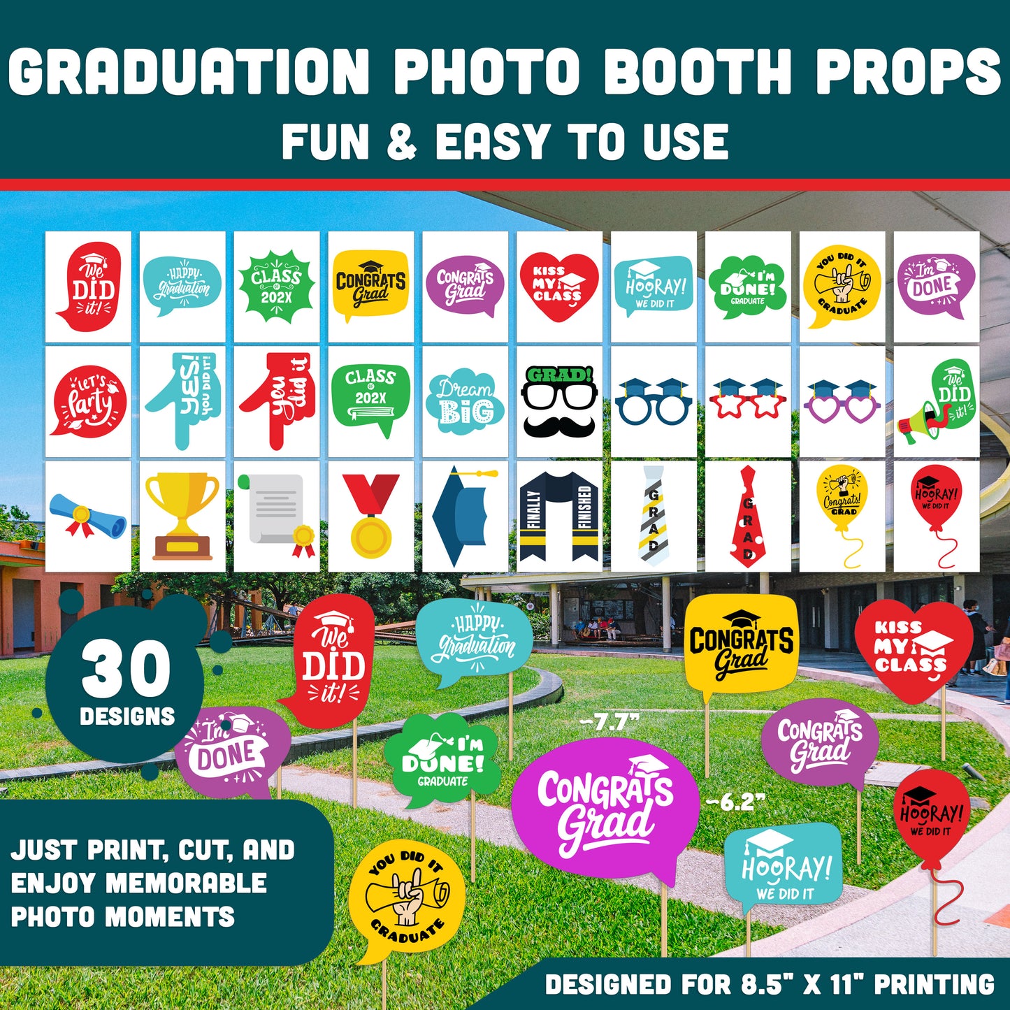 Graduation Party Decorations Printable, Banner Signs Photo Props and Alphabet Letters, Classroom Graduation Decor Set for Kids