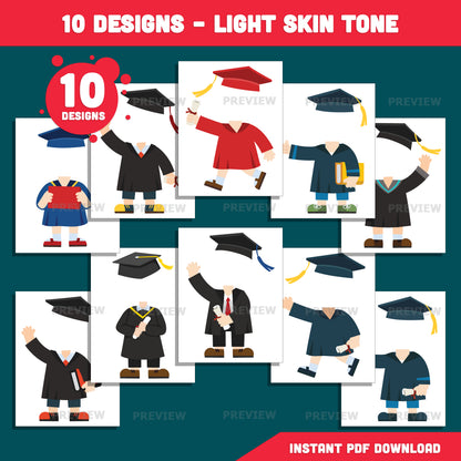 Graduate Body Templates, Add Your Own Face Graduation Craft, Kids Photo Insert Activity, Cut and Paste Classroom Craft, Coloring Version Included