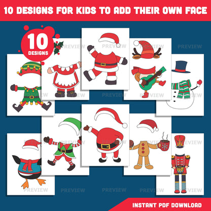 Christmas Family Add Your Photo Crafts (Santa, Mrs. Santa, Reindeer, Gingerbread Man, Snowman, Elf, Nutcracker, Penguin) – Add-Your-Face Winter Templates, PDF + PNG Files