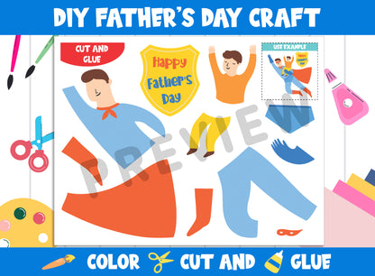 DIY Father's Day Craft Activity - Color, Cut, and Glue for PreK to 2nd Grade, PDF File, Instant Download