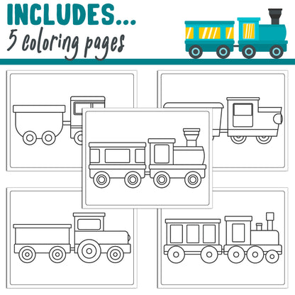 Learn How to Draw a Train Easy: Directed Drawing Step by Step Tutorial, Includes 5 Coloring Pages, PDF File, Instant Download.