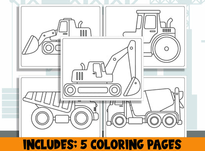 Learn How to Draw Construction Vehicles (Excavator, Dump Truck, Cement Mixer Truck, Bulldozer, Road Roller), Step by Step + 5 Coloring Pages