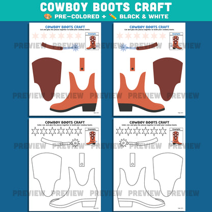 Cowboy & Cowgirl Boots Craft, Printable Wild West Activity, Western Cut and Paste Templates, Summer Classroom Project, Back to School PDF