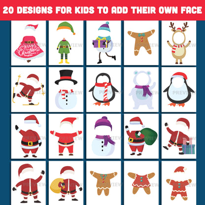 Christmas Add Your Face Crafts – Fun Holiday Printable Body Templates, 20 Designs, High-Resolution PDF + PNG Files for Parties, Class Projects, and Home Crafting