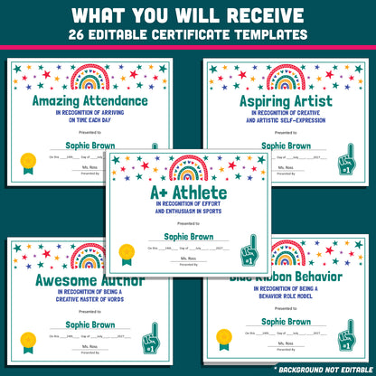 Personalized Student Awards, Printable Student Superlatives, 26 Editable Classroom Recognition Templates, PowerPoint Set