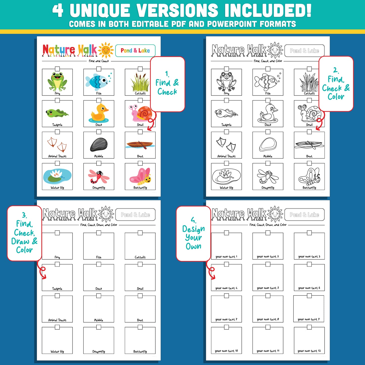 Explore Nature with Pond and Lake Scavenger Hunt – 4 Fun Versions for Summer Learning, Includes PowerPoint + PDF Download