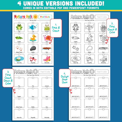 Explore Nature with Pond and Lake Scavenger Hunt – 4 Fun Versions for Summer Learning, Includes PowerPoint + PDF Download