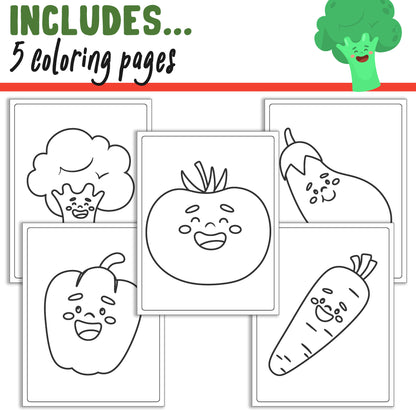 Learn How to Draw Vegetables (Tomato, Bell Pepper, Carrot, Broccoli, Eggplant), Step by Step Tutorial, Includes 5 Coloring Pages